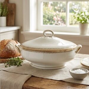 Vintage Haviland France Limoges Soup Tureen Hand Painted Gold Trim MCM